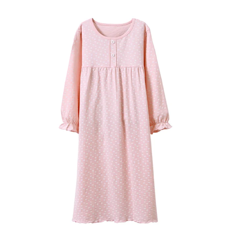 2018 New Brand Cotton Long Sleeved Nightdress for Toddler Girls Button Pajamas Home Service Spring Fall Autumn | Детская одежда и