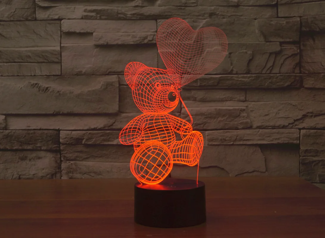 Акриловый 3D стерео светильник мишки тедди 7 цветов изменение цвета USB спальня