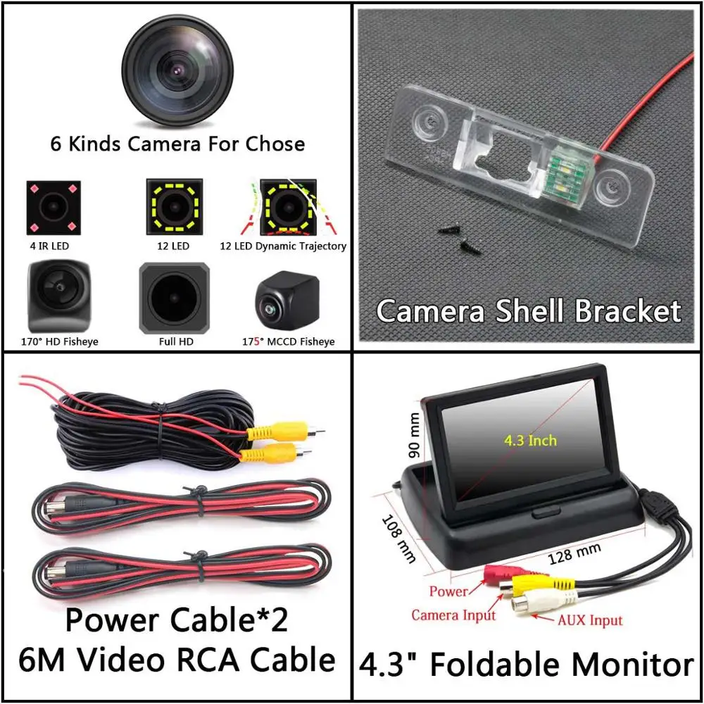 Camera 4.3 inch Fold 175 градусов 1080P рыбий глаз задний вид автомобиля камера для Skoda Octavia MK1 MK2 II Octavia5 Octavia A5 Лаура Octavia монитор - Название цвета: Camera 4.3 inch Fold