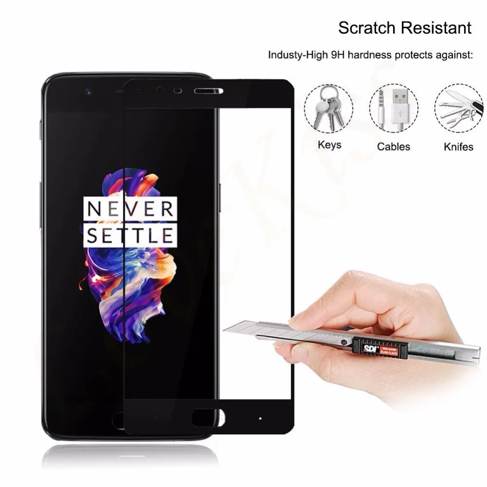 Полное покрытие экрана стеклянная пленка для Oneplus 5 5T A5000 A5010 1 + 3T защита 9H чехол с