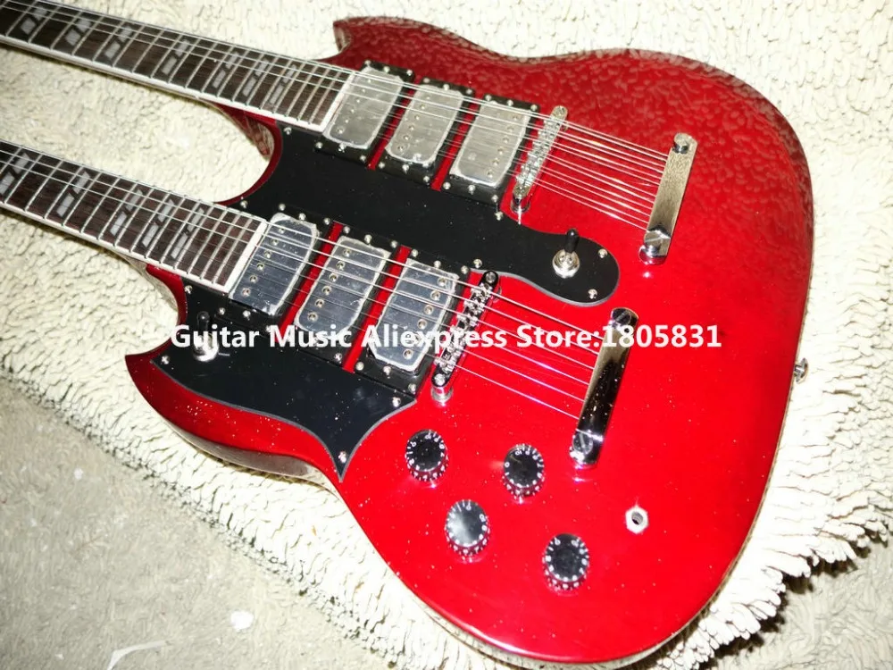 Левша гитары красный 3 пикапы двойной электрическая гитара Высокое качество