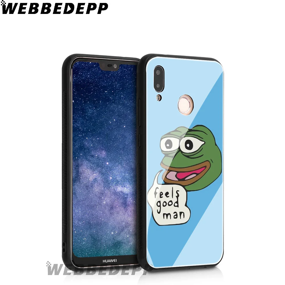 WEBBEDEPP Sad Boy Frog Meme Tempered Glass Case for Huawei Mate 20 P20 P10 P Smart 2019 2018 &amp Honor 10 9 8X 7A Lite Pro |