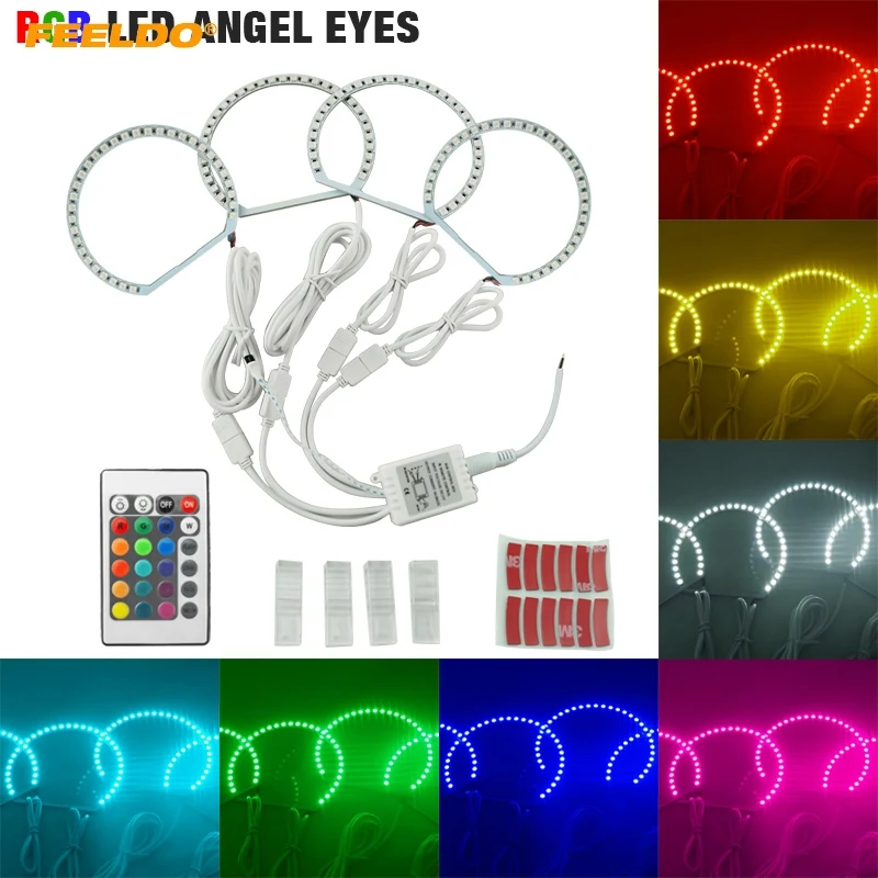 FEELDO 1 комплект Автомобильный RGB многоцветный LED Ангельские Глазки Halo Ring Light Kit
