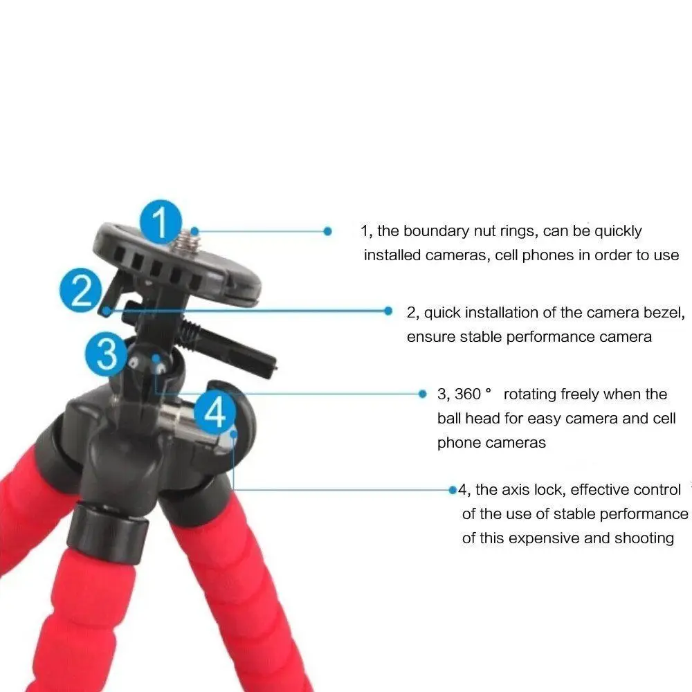 

Red Bendable OctopusTripod Stand with Flexible Joints, Retractable Phone Holder