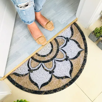 Lotus leaves blossom ПВХ шелковая петля пыленепроницаемый коврик d-формы коврик Мандала Цветочный Принт дверной коврик скребок для обуви для входной двери Ванна Вход снаружи коврики - Цвет: Lotus leaves blossom