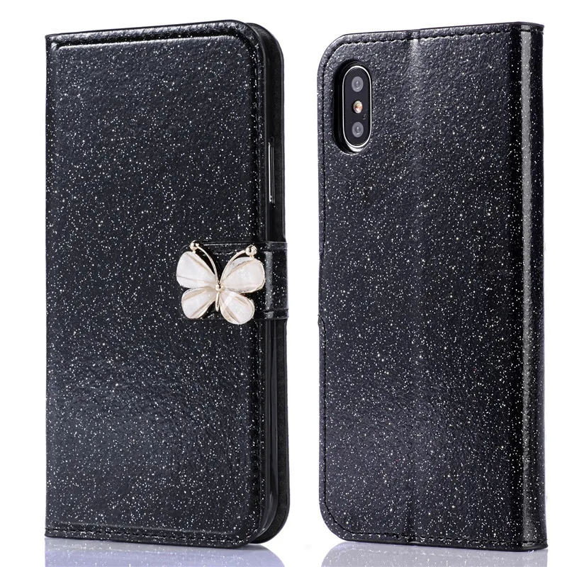 Блестящий Магнитный кожаный чехол с бантом для iphone 11 pro max XS Max XR X, роскошный чехол-книжка для iphone 7, 8, 6, 6s Plus