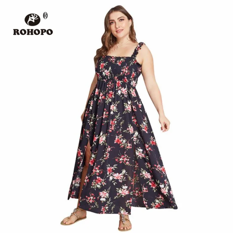 Женское платье с цветочным принтом ROHOPO Boho плиссированное макси на бретелях