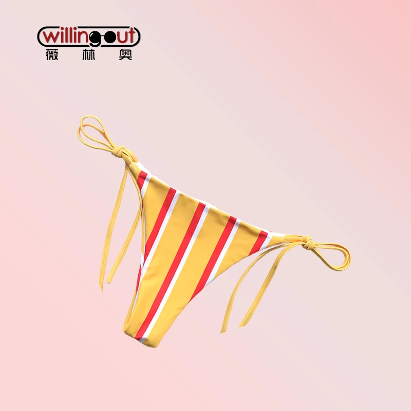 Желтый цвет полосатый купальник Холтер шеи бикини женские набор боковой
