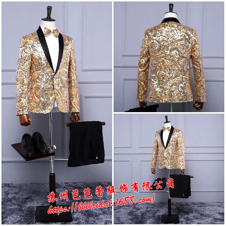 

BO 2020 golden bright costumes blazer dancing party singer host dress jacket
