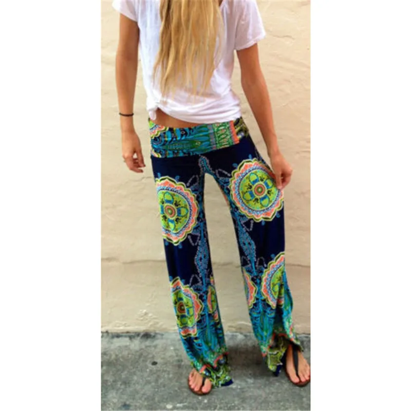 

Fashion Women's Floral Printed Beach Pants 2018 New Casual Wide Leg Long Stretch Pants Hot Sale Ladies Bohemian Loose Trousers