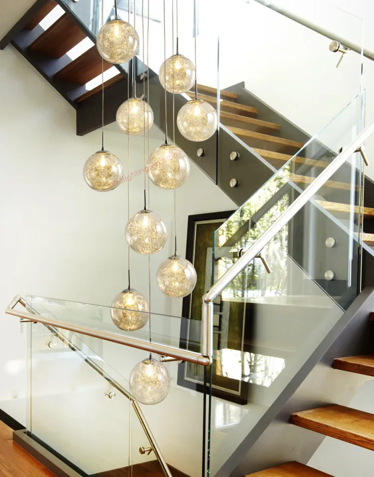 Art deco custom villa circular hand blown round glass spiral hanging high ceilings staircase modern lights for home chandelier