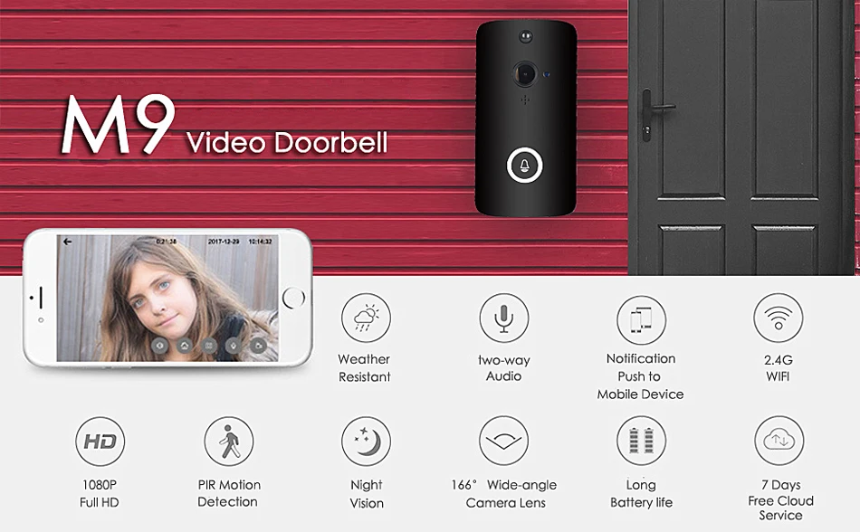 FCCWO, Full HD, 1080 P, wifi, дверной звонок, умный IP беспроводной домофон, дверной звонок, PIR датчик движения, ночное видение, дверной звонок, камера безопасности