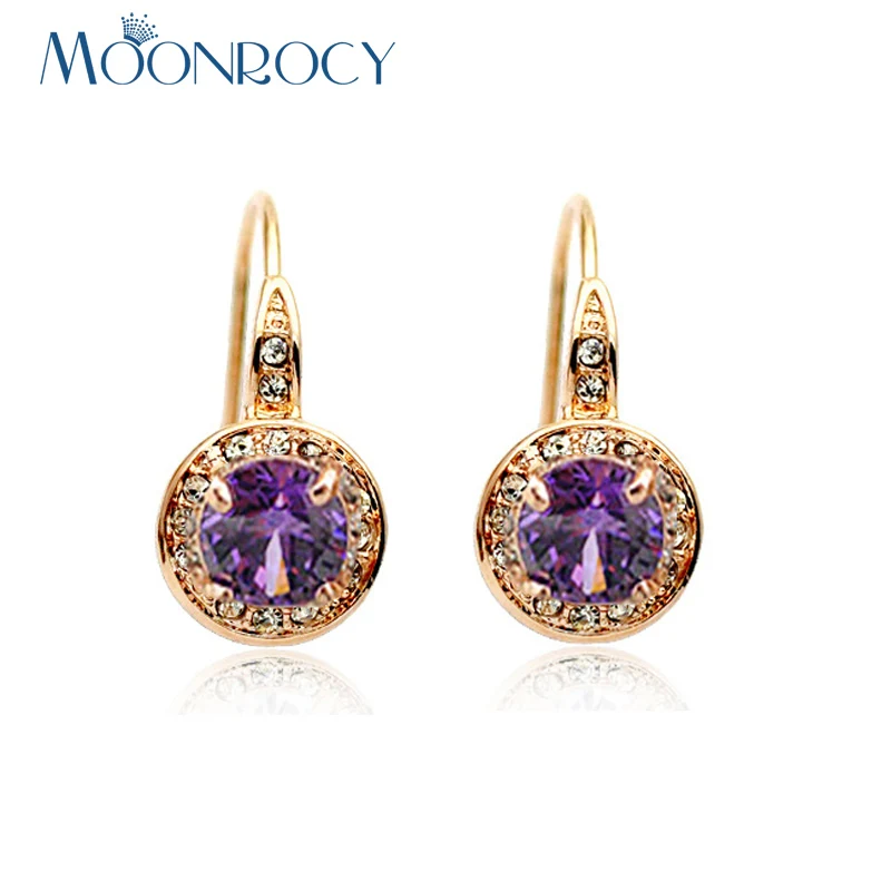 Серьги MOONROCY с фиолетовыми кристаллами желтое кольцо из кубического циркония опт