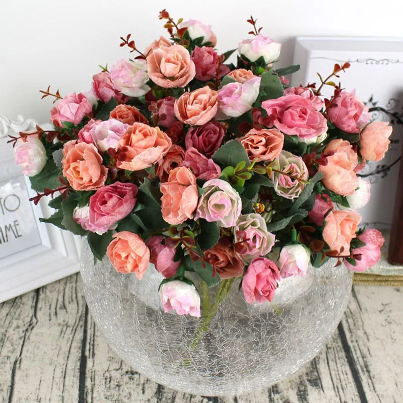 

1 Bouquet 21 Heads Rose Flowers Concise Artificial Rose Silk Flower Leaf for Wedding Party Home Garden Decoration Fake Flowers