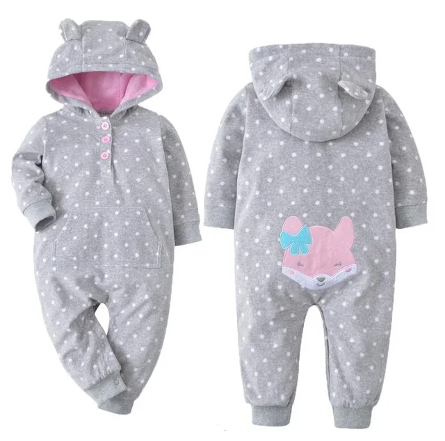 Gray pink fox Весенняя одежда для малышей флисовая одежда с капюшоном для младенцев осенняя одежда из кораллового флиса с капюшоном комбинезон для маленьких мальчиков в синюю полоску - Цвет: Gray pink fox
