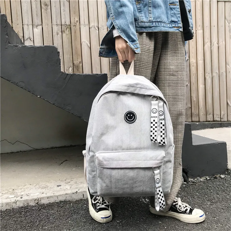 Вельветовый эко рюкзак для путешествий Студенческая сумка книг школьная со