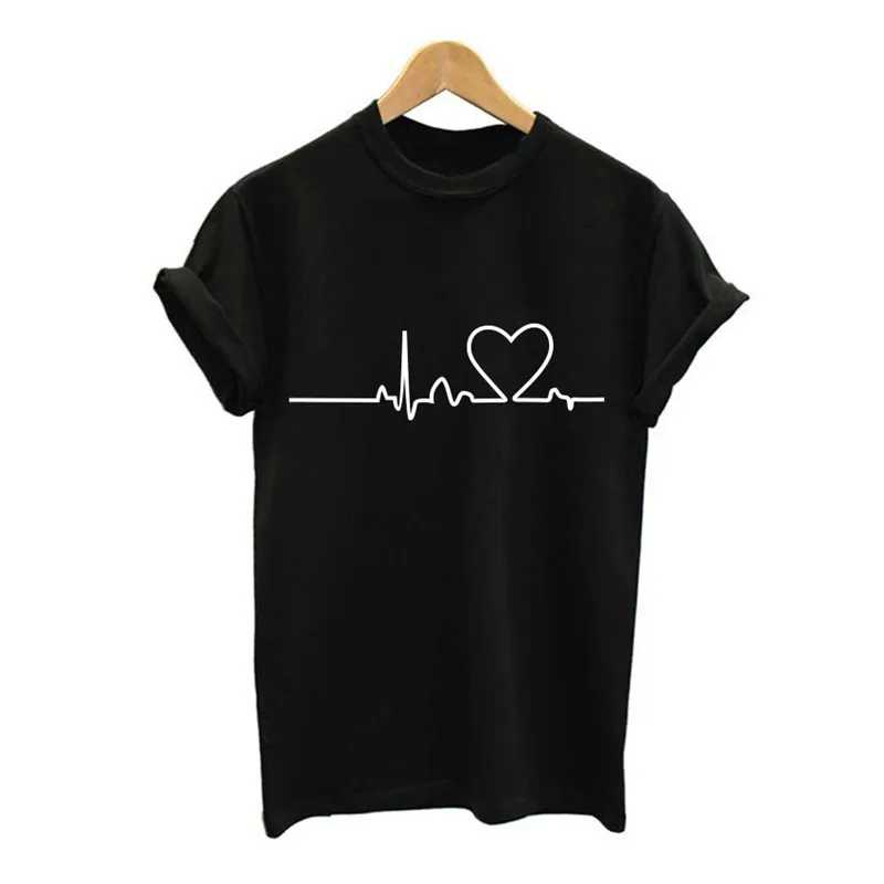 Женская футболка с коротким рукавом Heartbeat белая хлопковая Футболка для девочек