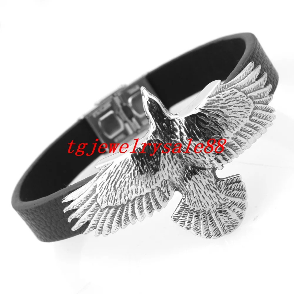 Мужской кожаный браслет Eagle Biker из нержавеющей стали черного цвета 8 66 дюйма опт и