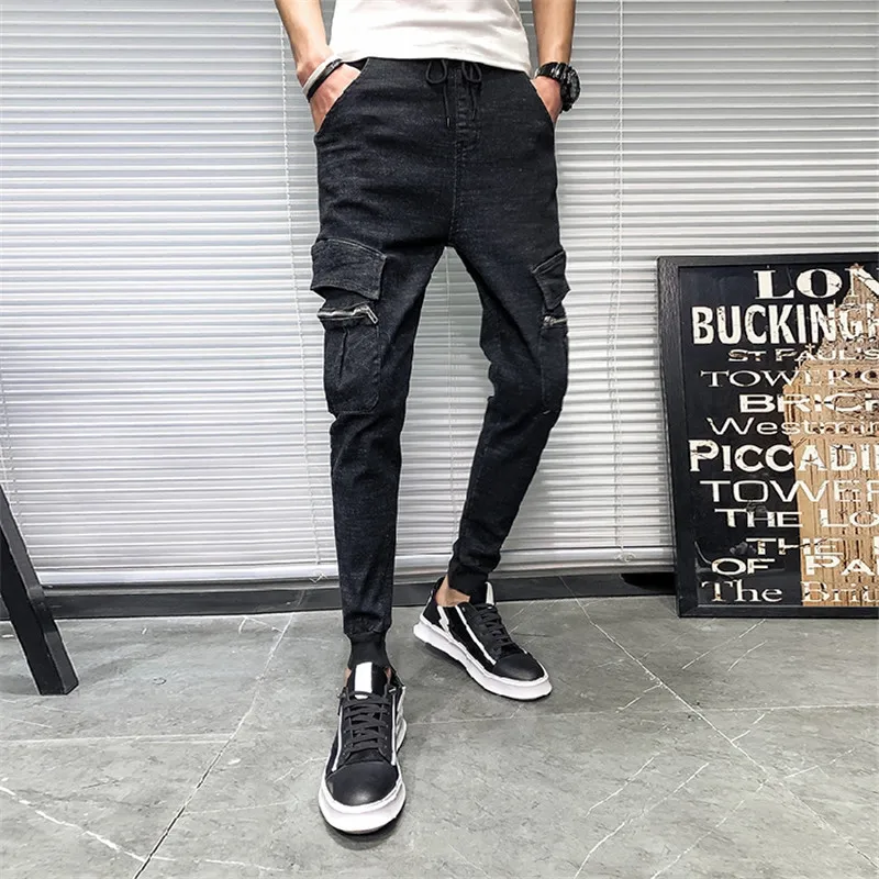 

2019 Fashion Wild Overalls Male Korean version of the Trend Cargo Pants Thin Men's Street Style Cropped Trousers