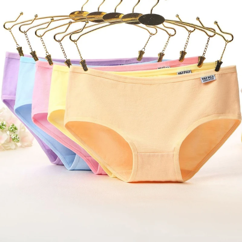 

Women Cotton Briefs Candy Solid Color Panties Low Waist Underwear Soft Briefs 2XL Size
