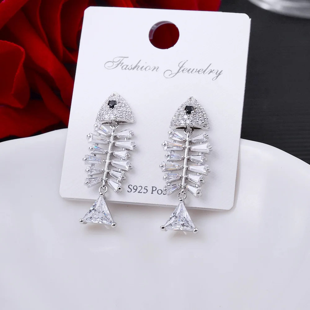 YUN RUO 2019 Cubic Zirconia Stone Finshbone Stud Earring S925 Silver Pin Hypoallergenic Woman Fashion Jewelry Gift Drop Shipping | Украшения
