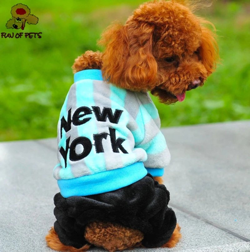 Newly &quotNew York&quot Printing Strip Pattern Four Feet Pants for Pet Dogs Fleece Dog Jumpsuits Clothes | Дом и сад