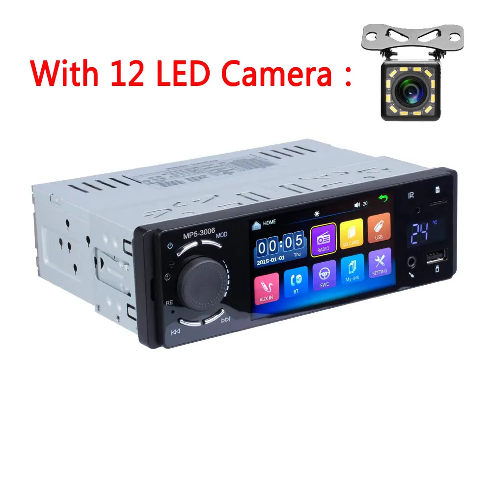 With 12 LED Camera Podofo 1 Din автомагнитола Bluetooth Автомобильный плеер " сенсорный экран стерео аудио видео MP5 USB TF дисплей температуры Handsfree In-dash - Цвет: With 12 LED Camera