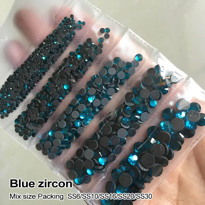 Blue zircon Новая упаковка, смешанный размер, стразы, кристалл AB 1200 шт./лот, стразы для горячей фиксации, для изготовления сумок, одежды, обуви - Цвет: Blue zircon