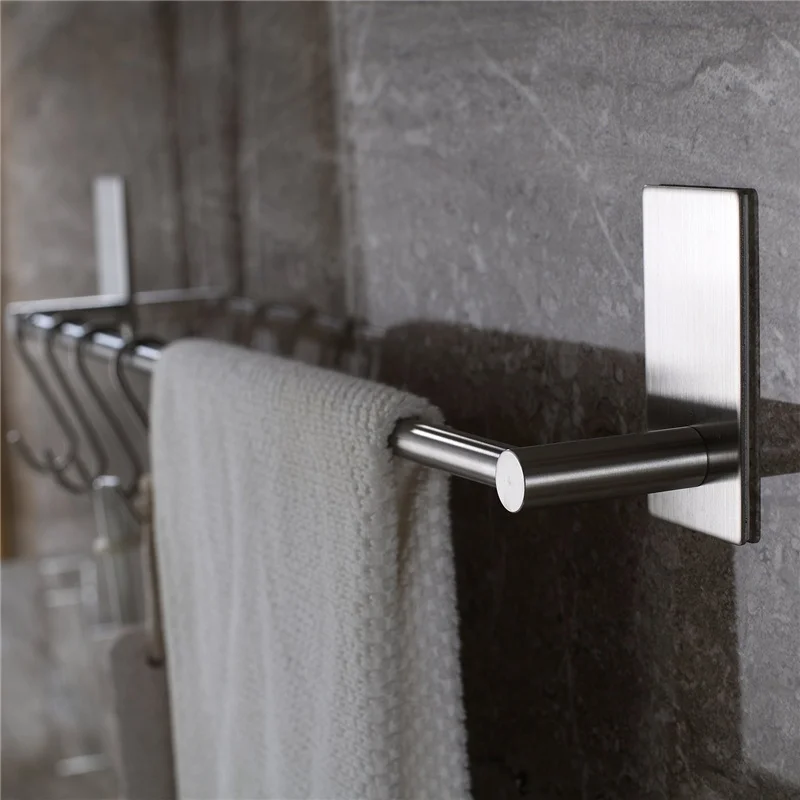 Leyden SUS 304 Stainless Steel Rail Towel Holder 3M Self Adhesive Bath Bar Brushed Nickel Hanger Bathroom Accessory | Обустройство