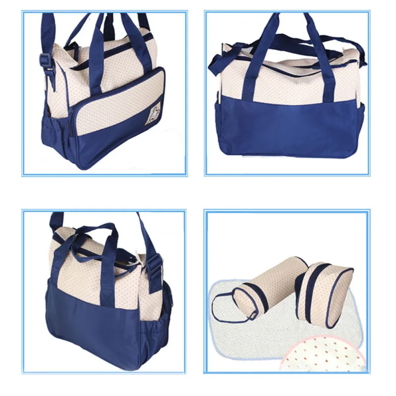 

5pcs Multi-Function Baby Diaper Bag Suits For Mom Baby Bottle Holder Mother Mummy Stroller Maternity Nappy Bags Sets French HWC