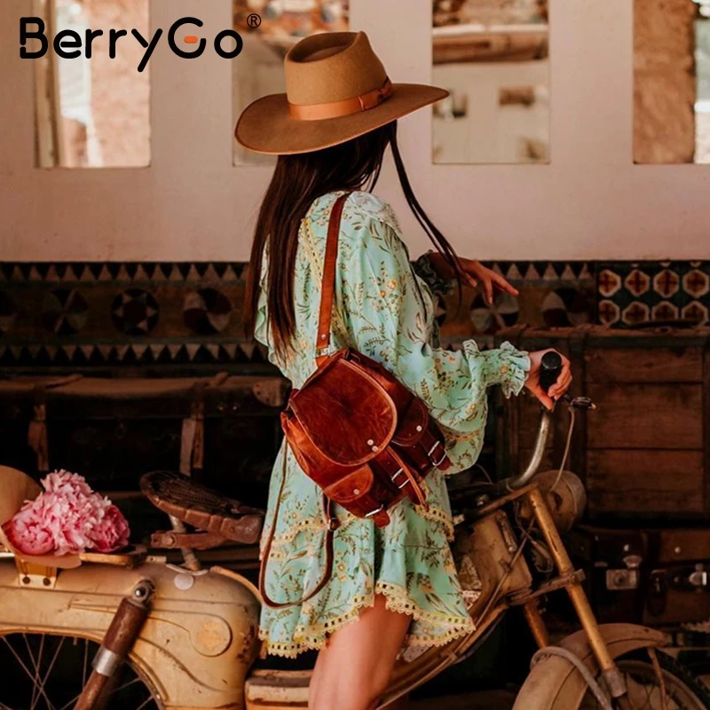 BerryGo богемное женское платье с цветочным принтом винтажное ТРАПЕЦИЕВИДНОЕ