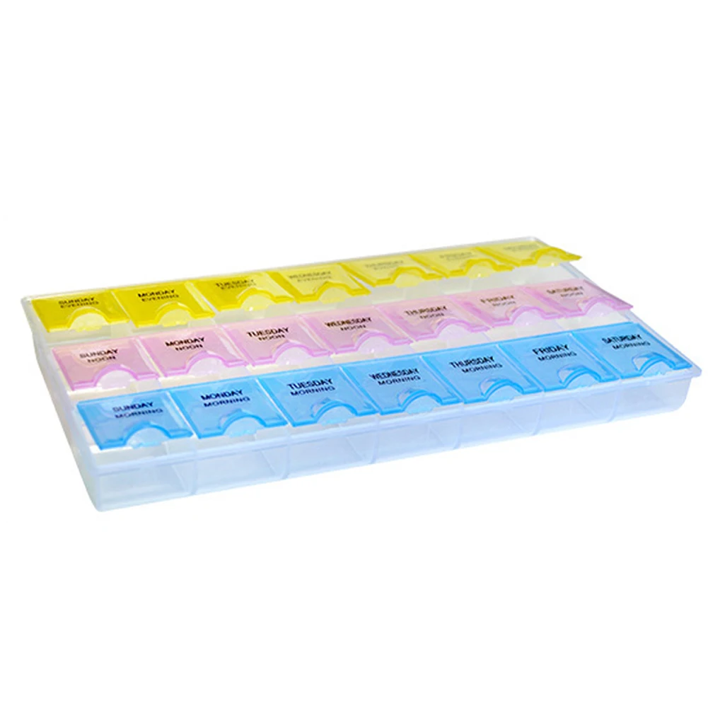 Transparent Color Empty Plastic Box Pill Tablet Medicine Organizer Weekly 7 Days 3-row Tray Storage Case 21 Compartment MFJ99 |
