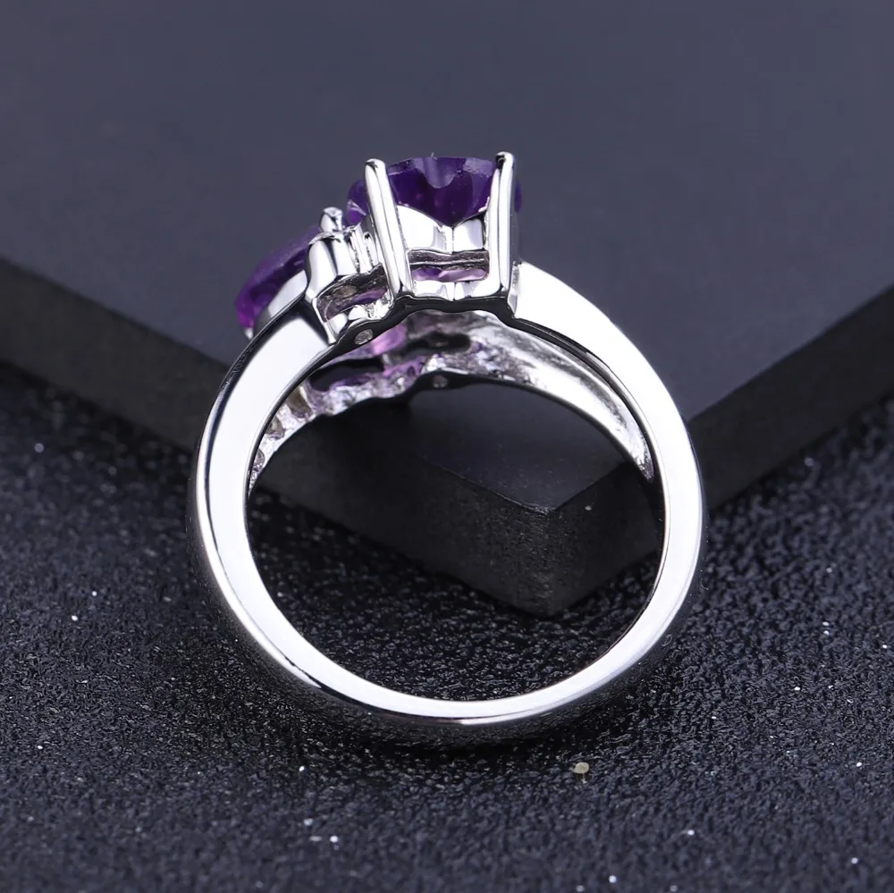 GEM'S балетное 925 пробы Серебряное двойное кольцо с сердечками любви 2.39Ct натуральный аметистовый драгоченный камень кольца для женщин ювелирные изделия