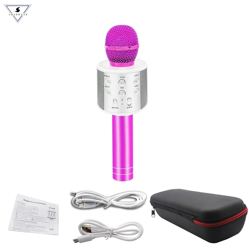 pink WS-858, bluetooth, микрофон, беспроводной, профессиональный, конденсаторный, караоке, микрофон, волшебный звук, микрофон, студия записи, Майка - Цвет: pink