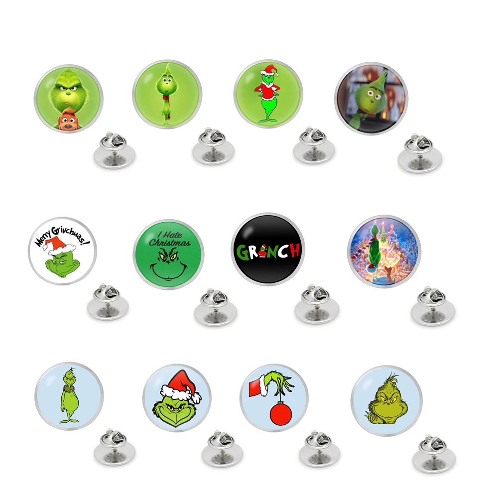 Популярная брошь Grinch на булавке, стеклянная круглая брошь с животными Grinch, аниме, ювелирные изделия, Детский Рождественский подарок, Мстители;