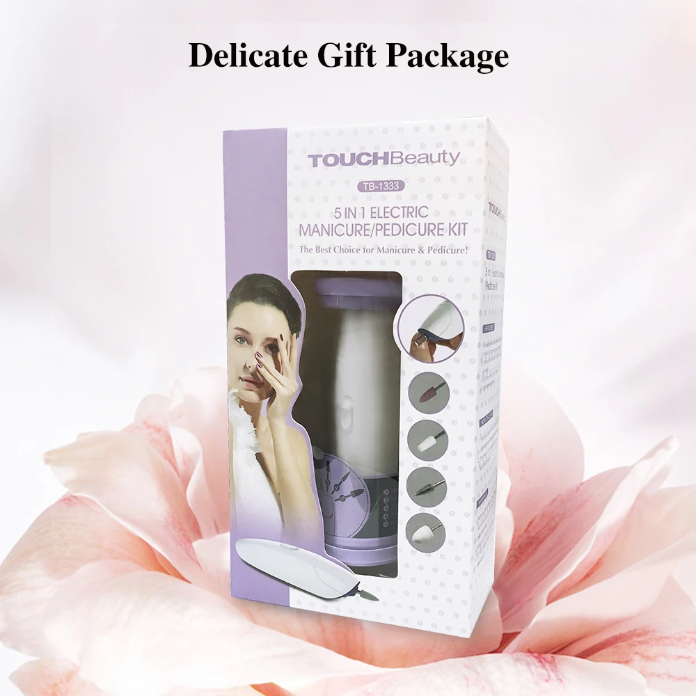 TOUCHBeauty Электрический Маникюрный и педикюрный набор 5 в 1 дрель для ногтей со светодиодный светильник для ногтей буферная пилка для полирования ногтей уход за TB-1333P(фиолетовый