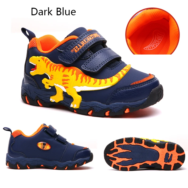 DarkBlue Dinoskulls/детская обувь с 3D динозавром; Светодиодный светильник для мальчиков; спортивные кроссовки для тенниса; коллекция года; сезон осень; обувь для маленьких мальчиков - Цвет: DarkBlue