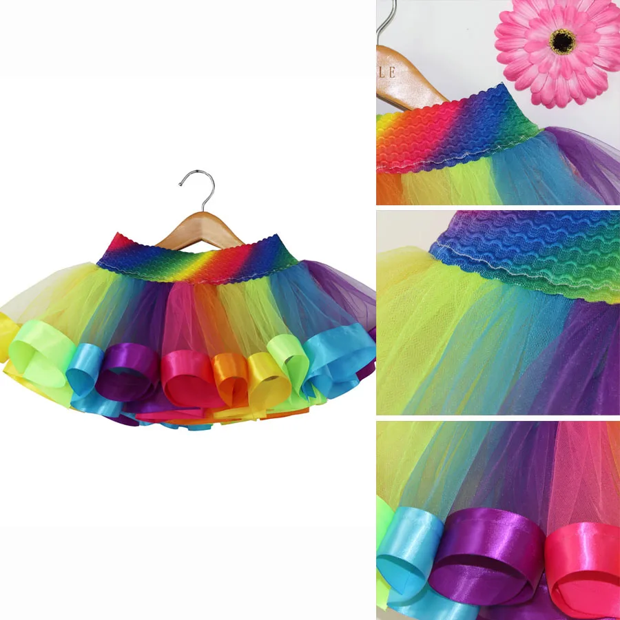 Радужная юбка пачка для девочек детские юбки танцев и вечевечерние шифоновые