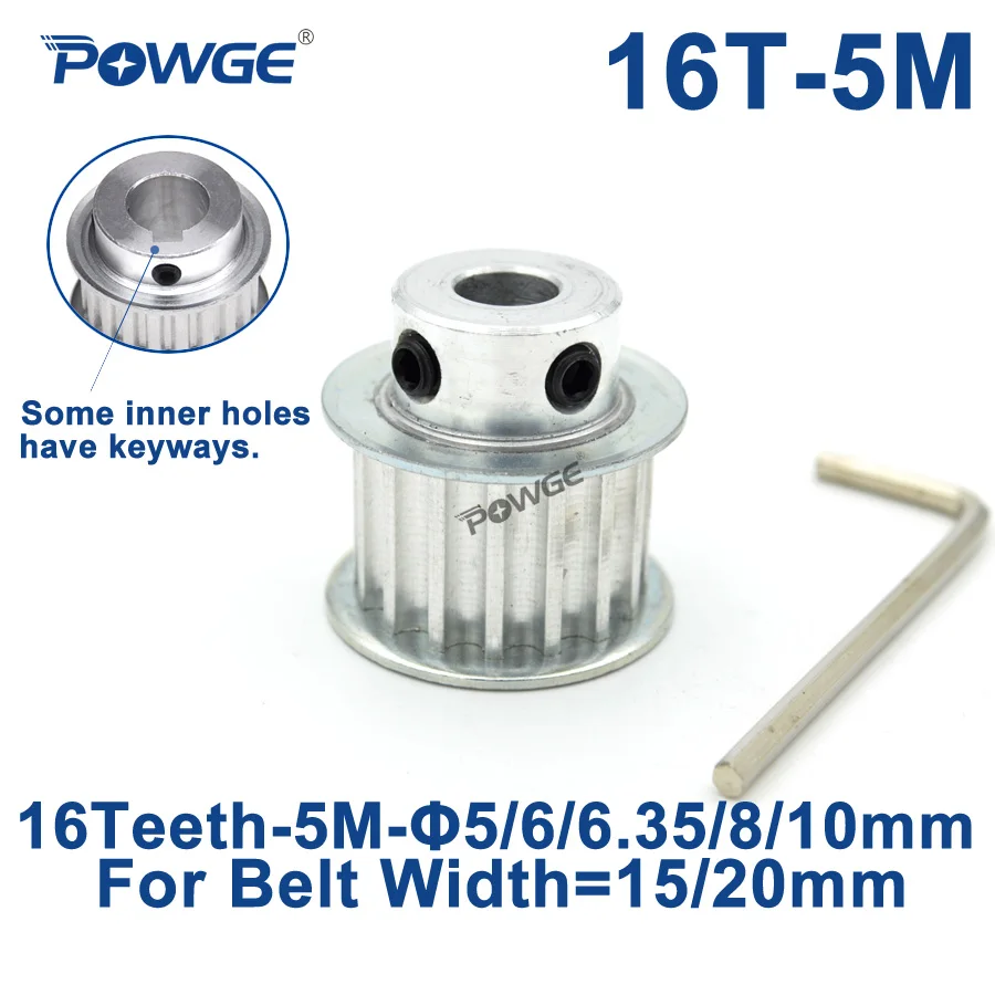 

POWGE 16 Teeth HTD 5M Synchronous Timing Pulley Bore 5/6/6.35/8/10mm for Belt Width 15/20mm HTD5M Belts gear wheel 16Teeth 16T