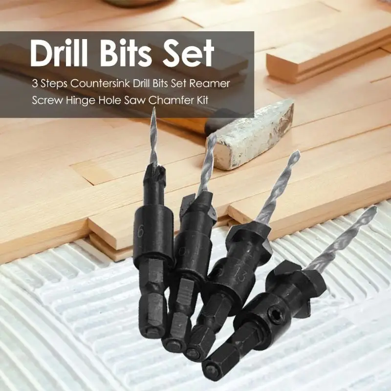 

4pcs Conical Hex Shank Countersink Drill Woodworking Drill Bit Drilling Set Quick change Hex Shank Screw Carpentry Reamer