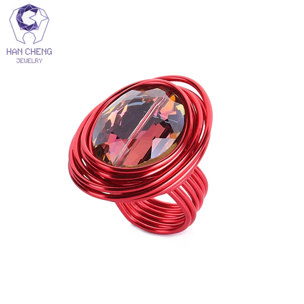 Модное многоцветное кольцо HanCheng ручной работы с большим овальным камнем и