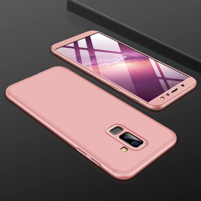 Для Galaxy A6 360 градусов Полная защита Жесткий ПК Противоударный матовый чехол для samsung Galaxy A6 Plus A6 A6+ A 6 A6plus - Цвет: Rose Gold
