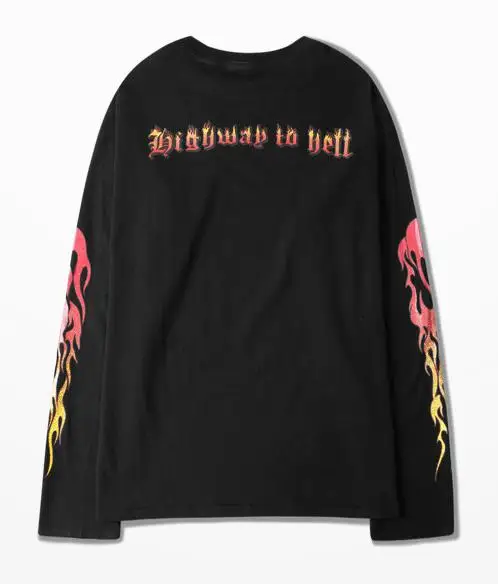 Black Harajuku корейская мода футболка с длинным рукавом для мужчин флам Письмо печати High Street Забавные футболки скейтборд Gd Dark Souls Tee - Цвет: Black