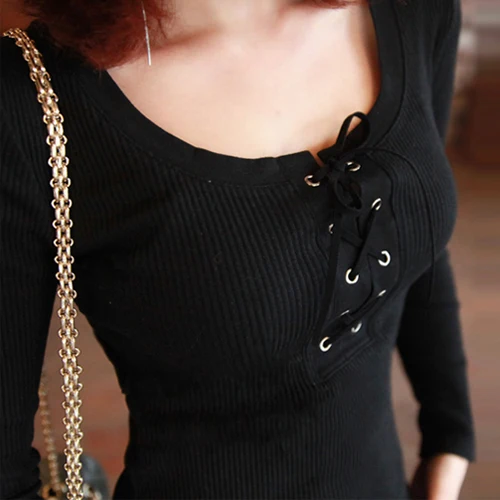 Женская хлопковая футболка с длинным рукавом весенний облегающий бандажный Топ