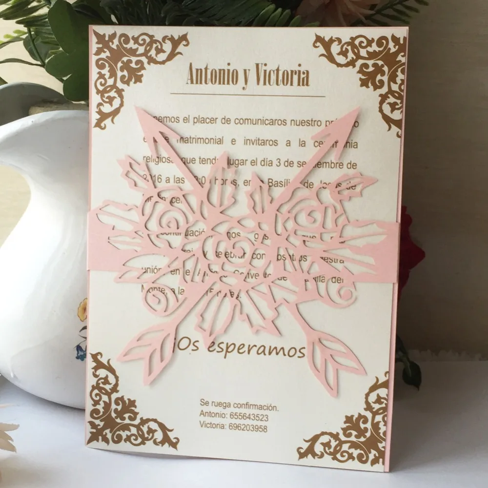 100 шт персонализированные лазерная резка свадебные приглашения с цветами