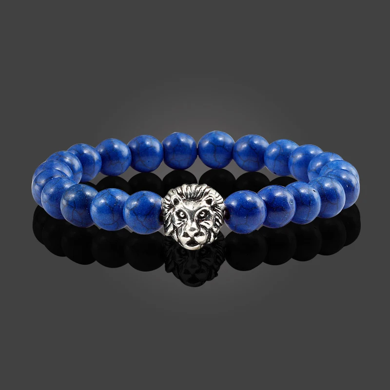 Fashion Lion Head Bracelet Buddha Beads Bracelets Bangles Charm Dark Blue Colour Natural Stone Yoga Bangle Jewelry For Women Men | Украшения