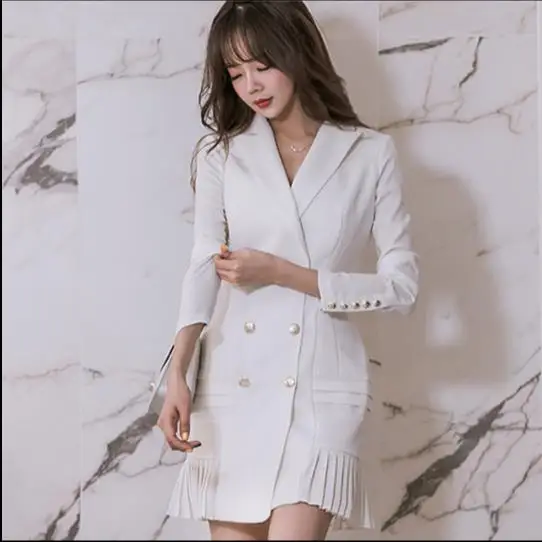 Женские блейзеры платья весенние двубортные с длинным рукавом сексуальное