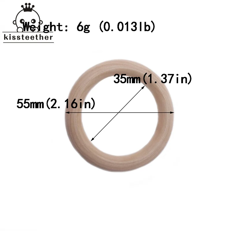 55mm 20 штук деревянный зубное кольцо ребенка прорезыватель 25-98 мм DIY кормящих материалы аксессуары Цепочки и ожерелья делая крошечные удочки кольцо - Цвет: 55mm
