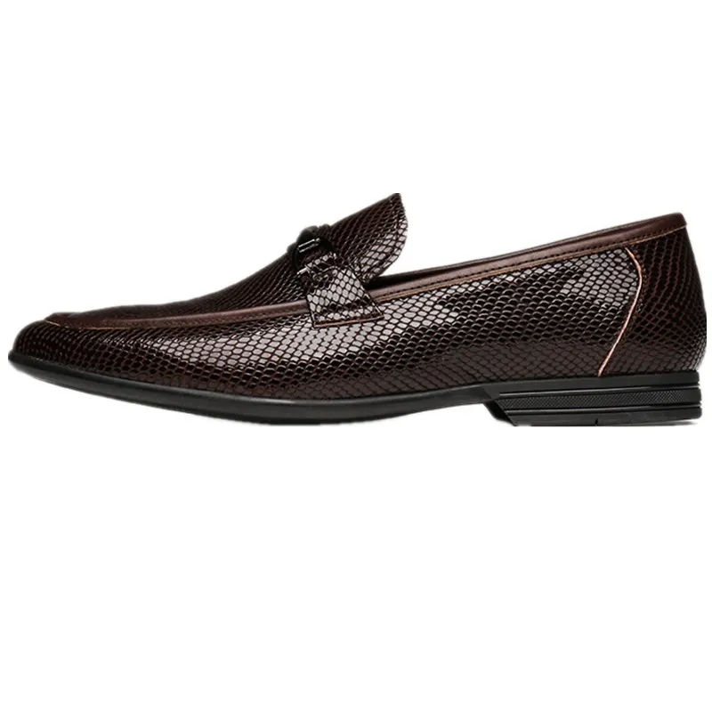 Serpentine Grain Brown / Black Loafers Mens Dress Shoes Genuine Leather Summer Casual Male Social | Обувь