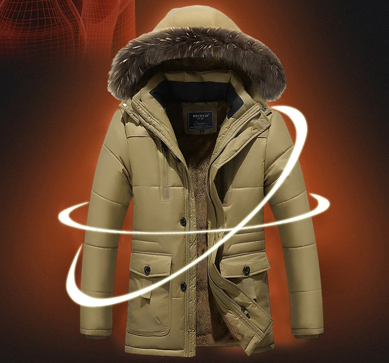 Размера плюс M~ 7XL 8XL Зимняя парка Для мужчин теплая флисовая Меховая Куртка Пальто Верхняя одежда с капюшоном мужская с капюшоном и карманами; Верхняя одежда с защитой от ветра